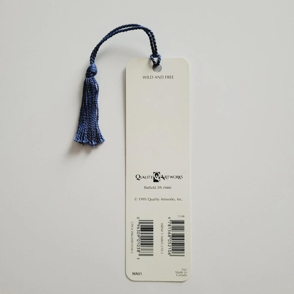 Vintage 90s Wild & Free Tassel Bookmark Gray Wolf dog howling 1995 Artworks WA01